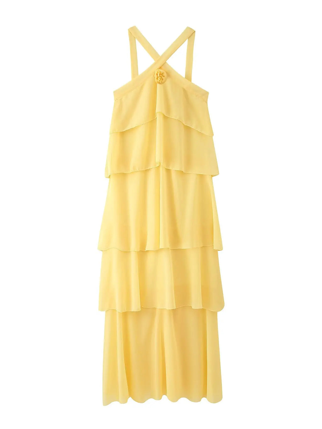 Rosette Halter Tiered Chiffon Maxi Dress