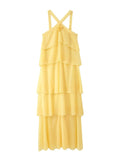 Rosette Halter Tiered Chiffon Maxi Dress