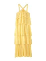 Rosette Halter Tiered Chiffon Maxi Dress