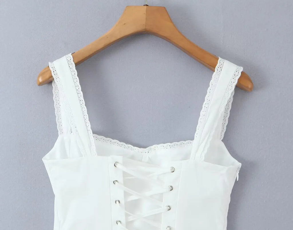 Lace Trim Button Front Mini Dress