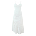 Embroidered Asymmetric Ruffle Midi Dress