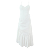 Embroidered Asymmetric Ruffle Midi Dress