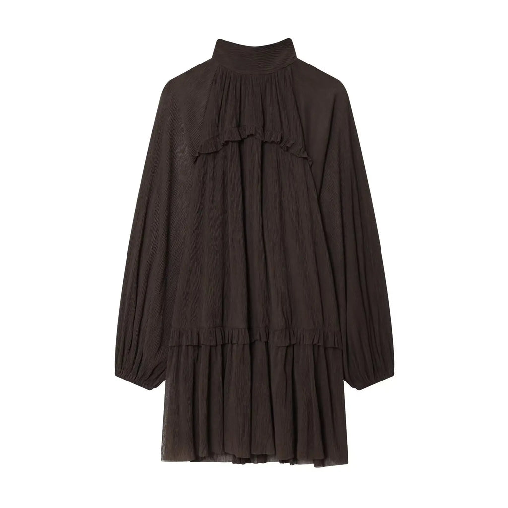High Neck Ruffle Tiered Mini Dress