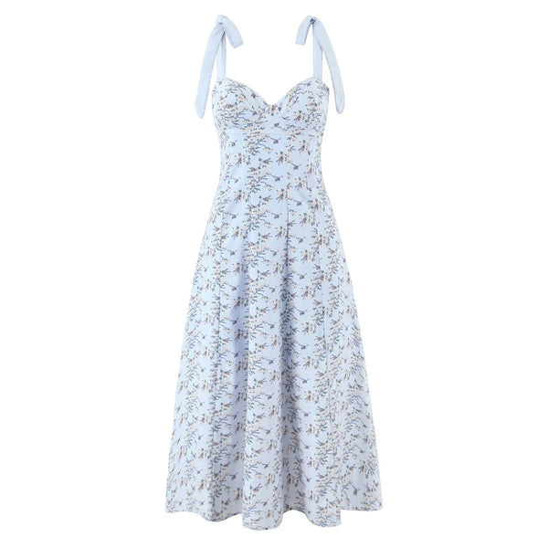 knee length dresses for ladies SWEETHEART SMOCKED BOW STRAP DETAIL MIDI DRESS – The Emerald Leopard main image 0