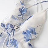 3D Floral Strap Lace Up Tiered Mini Dress