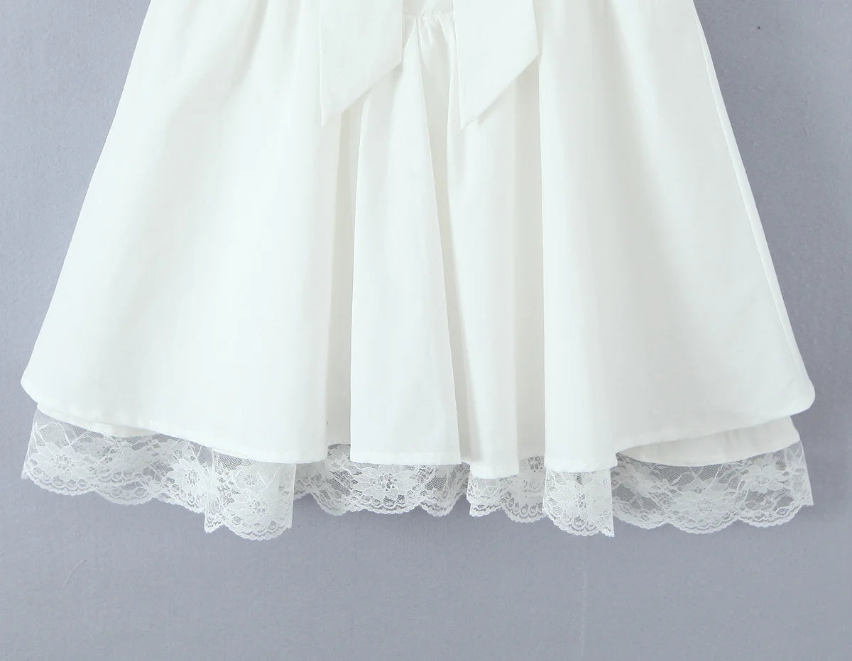 Lace Ruffle Bow Bardot Mini Dress