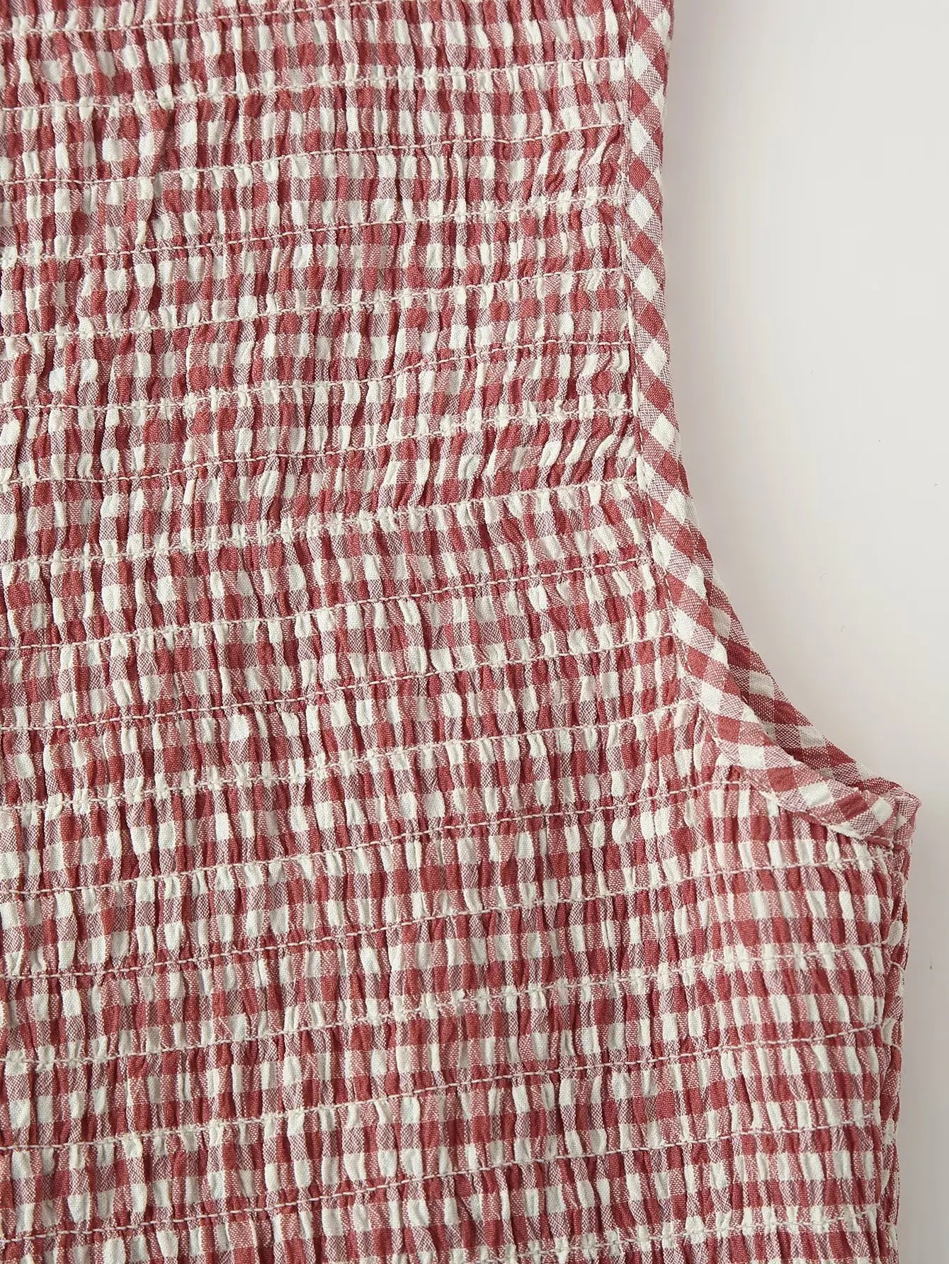Smocked Crewneck Gingham Maxi Dress