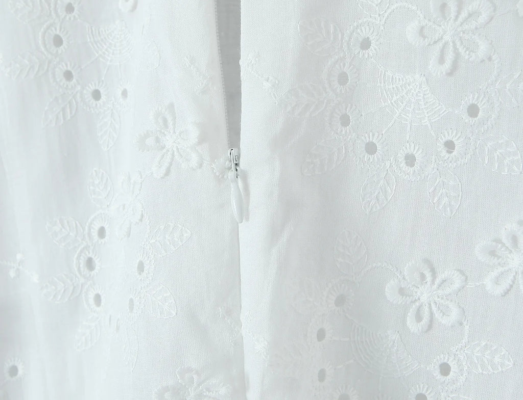 Embroidered Asymmetric Ruffle Midi Dress