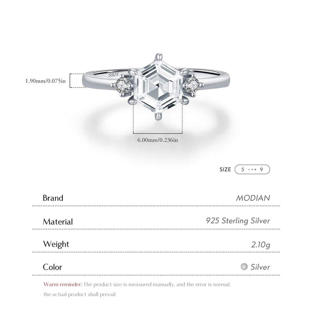 MODIAN 925 Sterling Silver Elegant Sparkling Hexagon Clear Zirconia Wedding Finger Rings For Women Dating Fine Jewelry