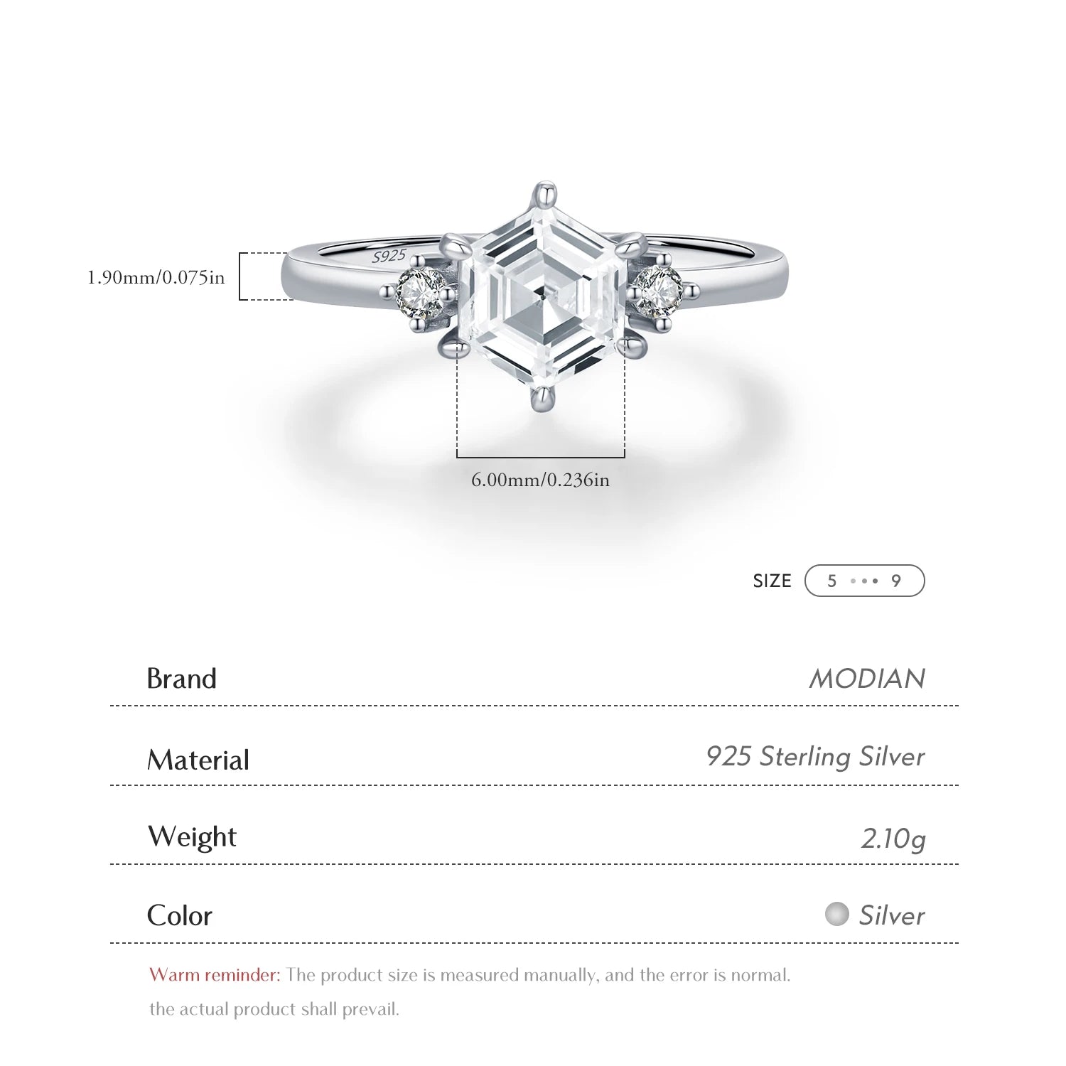 MODIAN 925 Sterling Silver Elegant Sparkling Hexagon Clear Zirconia Wedding Finger Rings For Women Dating Fine Jewelry