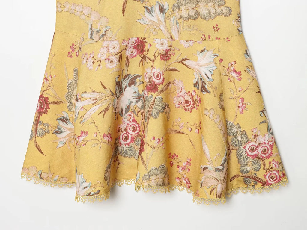 Ruffle Trim High Neck Floral Mini Dress