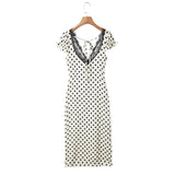 Polka Dot Lace Trim Plunge Maxi Dress