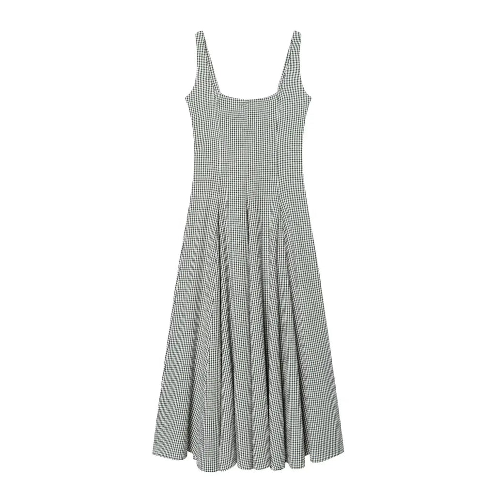Square Neck Pleated Midi Dress