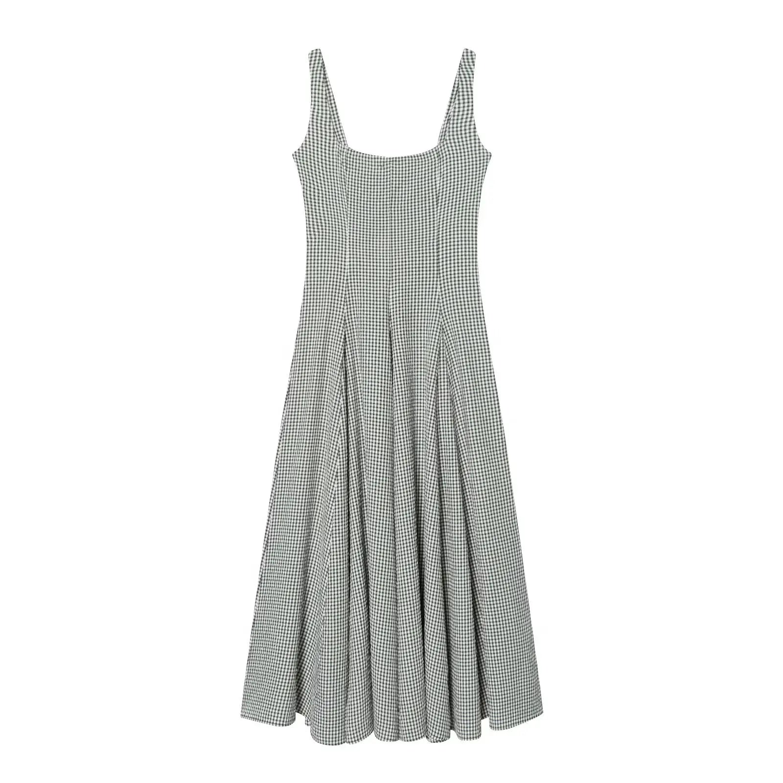 Square Neck Pleated Midi Dress