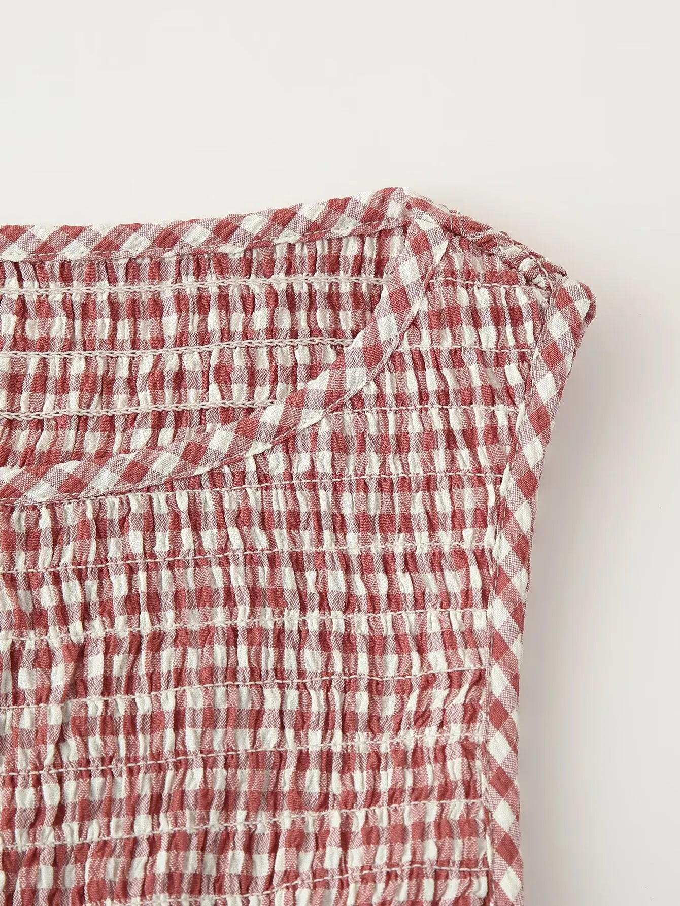 Smocked Crewneck Gingham Maxi Dress