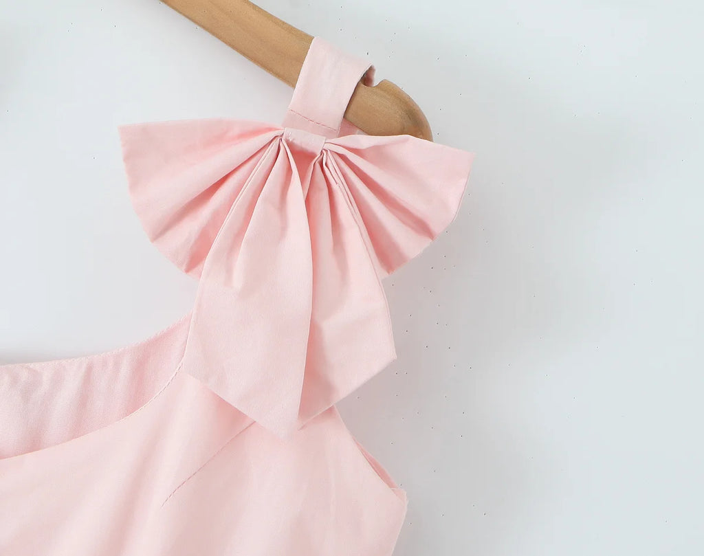 Bow Strap Button Front Mini Dress