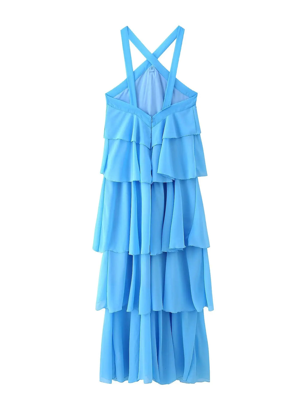 Rosette Halter Tiered Chiffon Maxi Dress