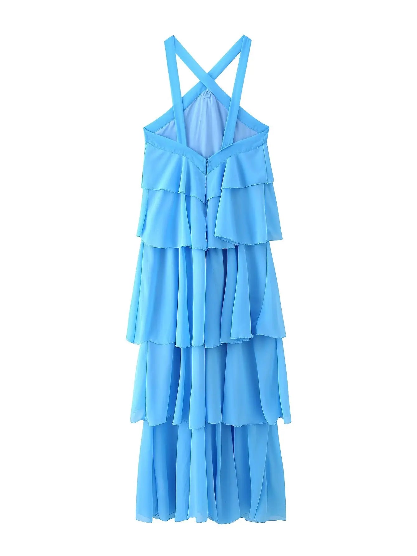 Rosette Halter Tiered Chiffon Maxi Dress