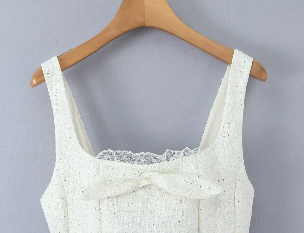 Bow Detail Lace Hem Mini Dress