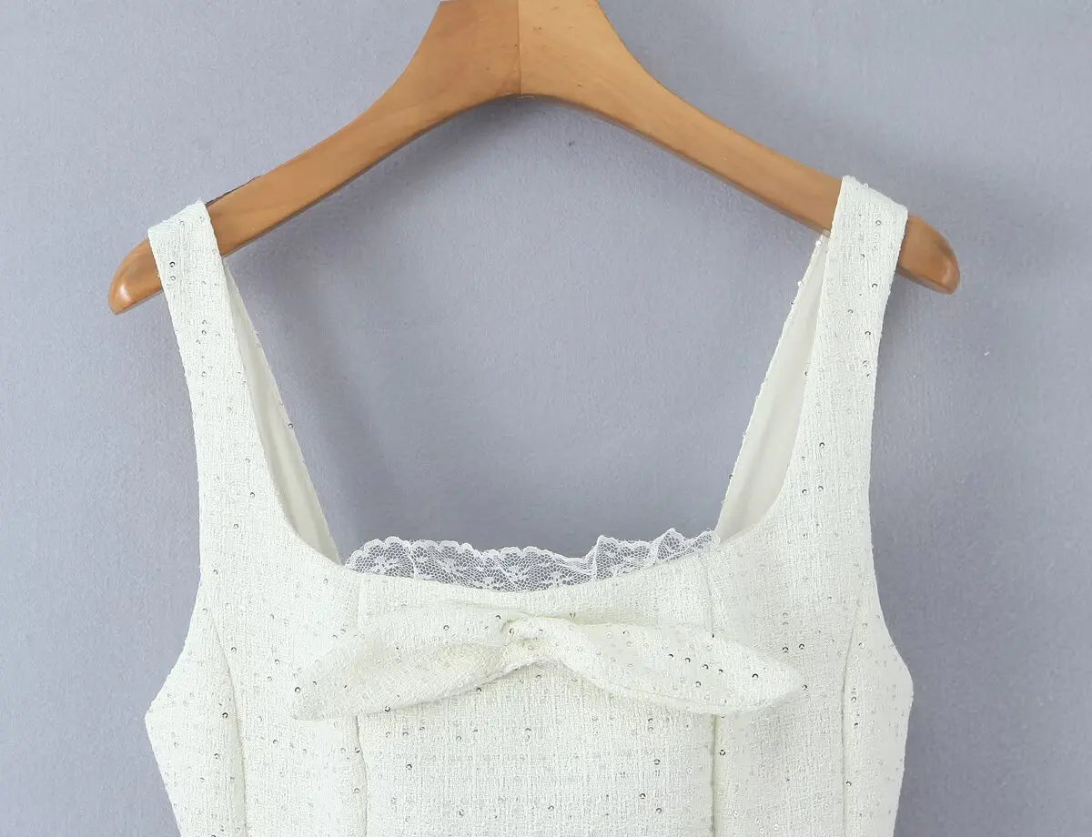 Bow Detail Lace Hem Mini Dress