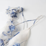 3D Floral Strap Lace Up Tiered Mini Dress