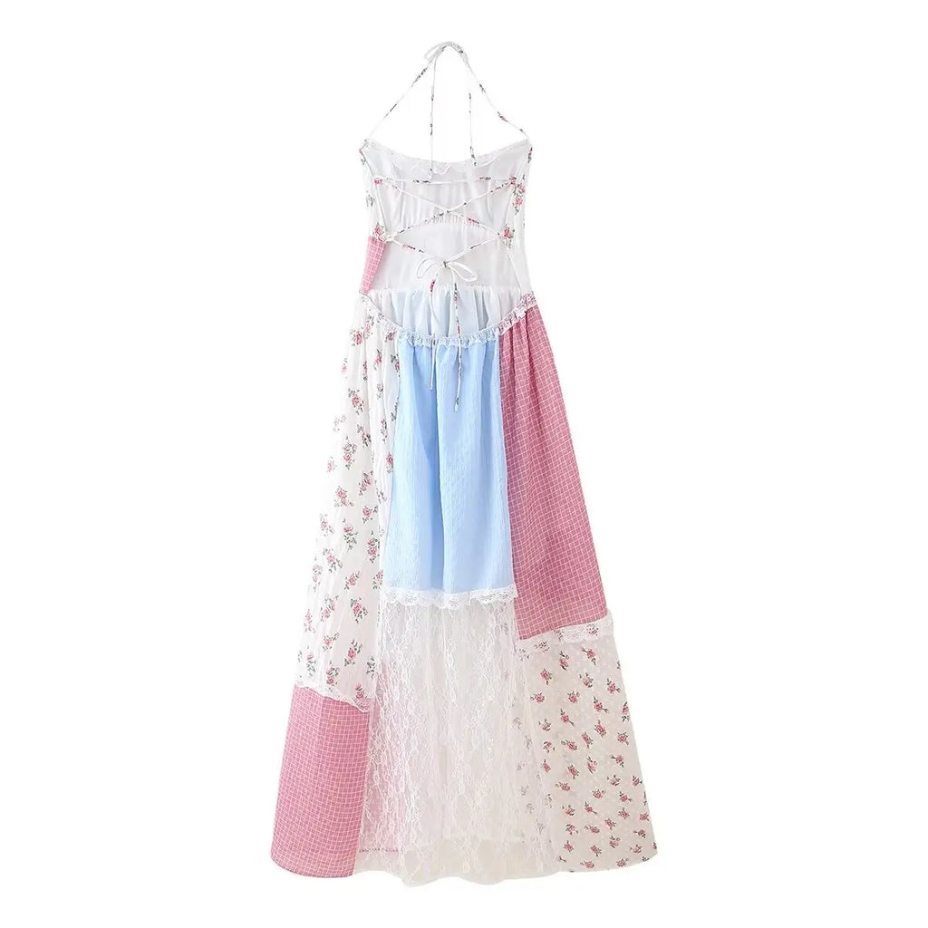 Halter Tie Patchwork Lace Maxi Dress