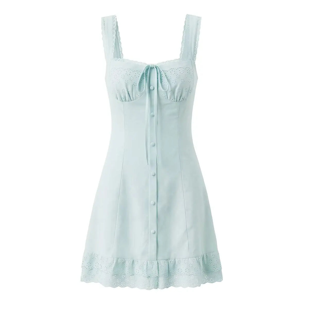 Lace Trim Button Front Mini Dress