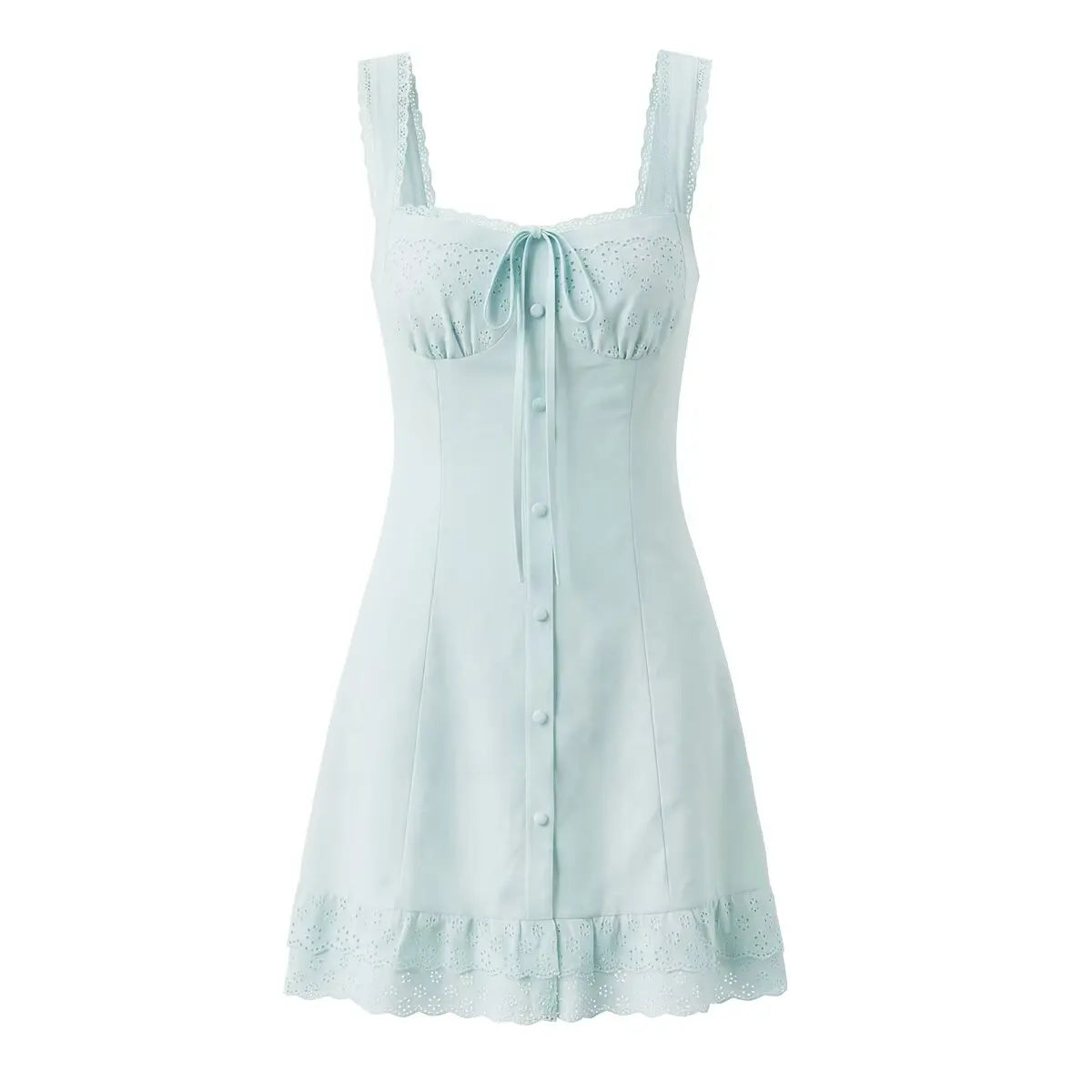 Lace Trim Button Front Mini Dress