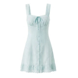 Lace Trim Button Front Mini Dress