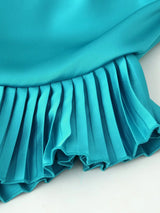 One Shoulder Draped Pleated Trim Midi Dress