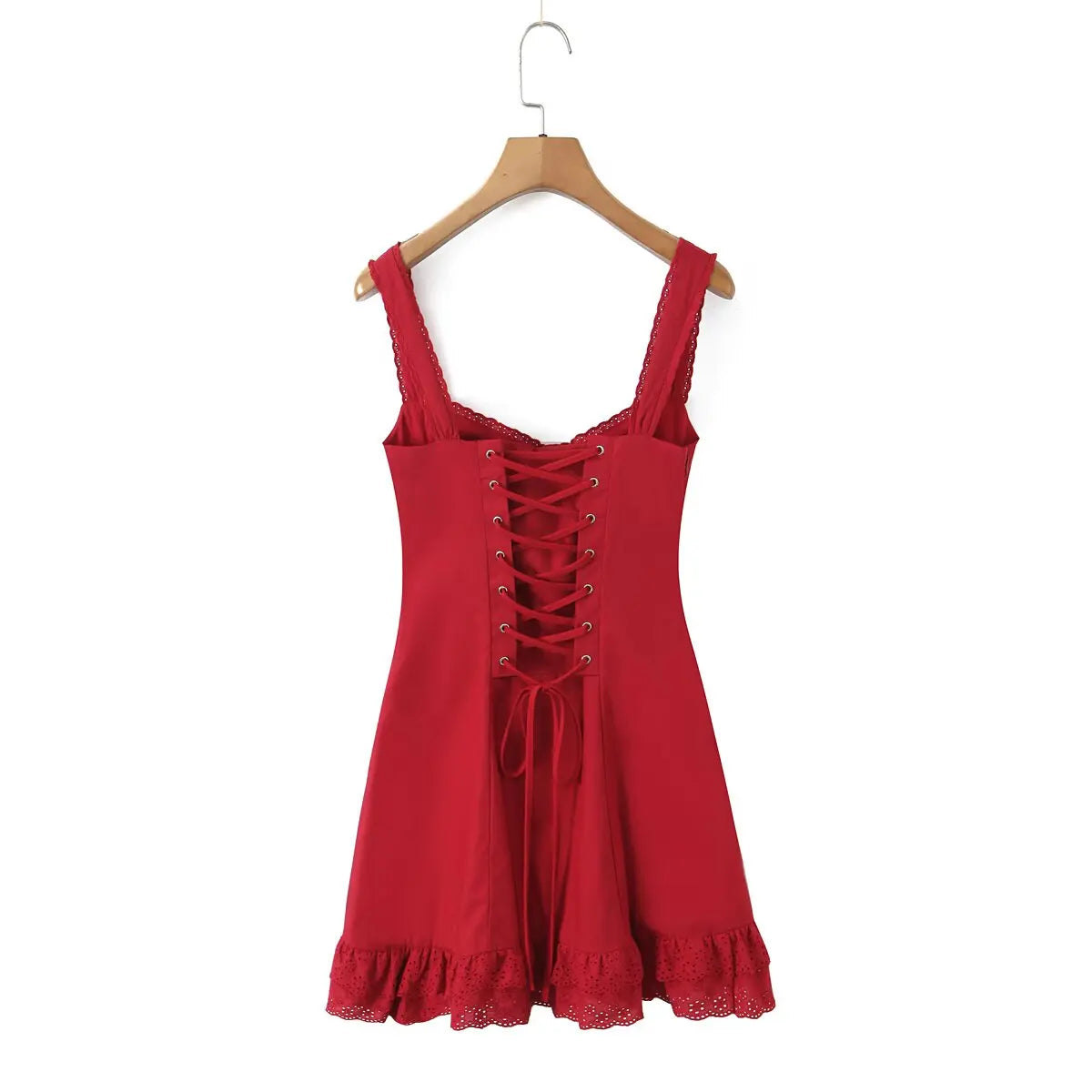 Lace Trim Button Front Mini Dress