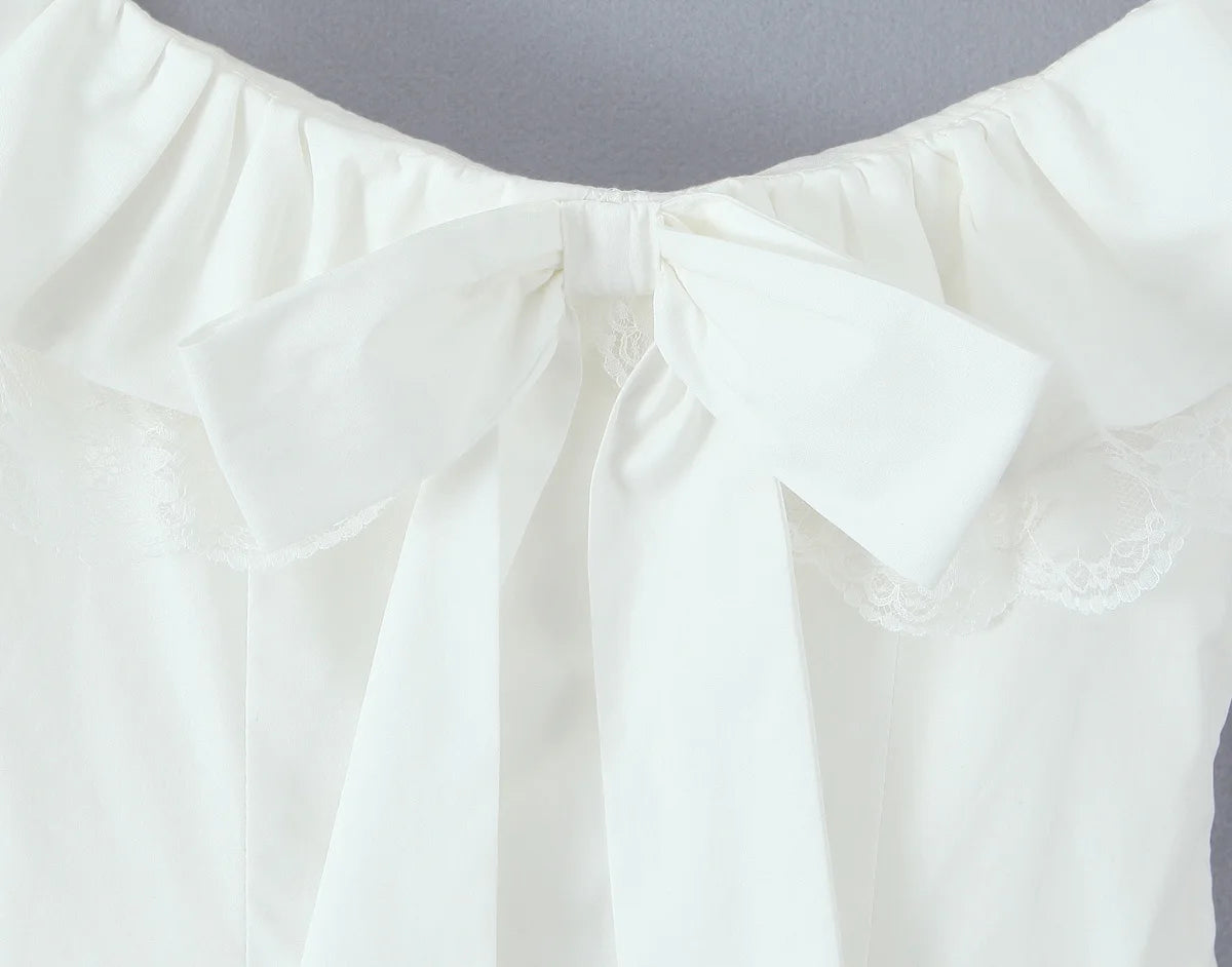 Lace Ruffle Bow Bardot Mini Dress