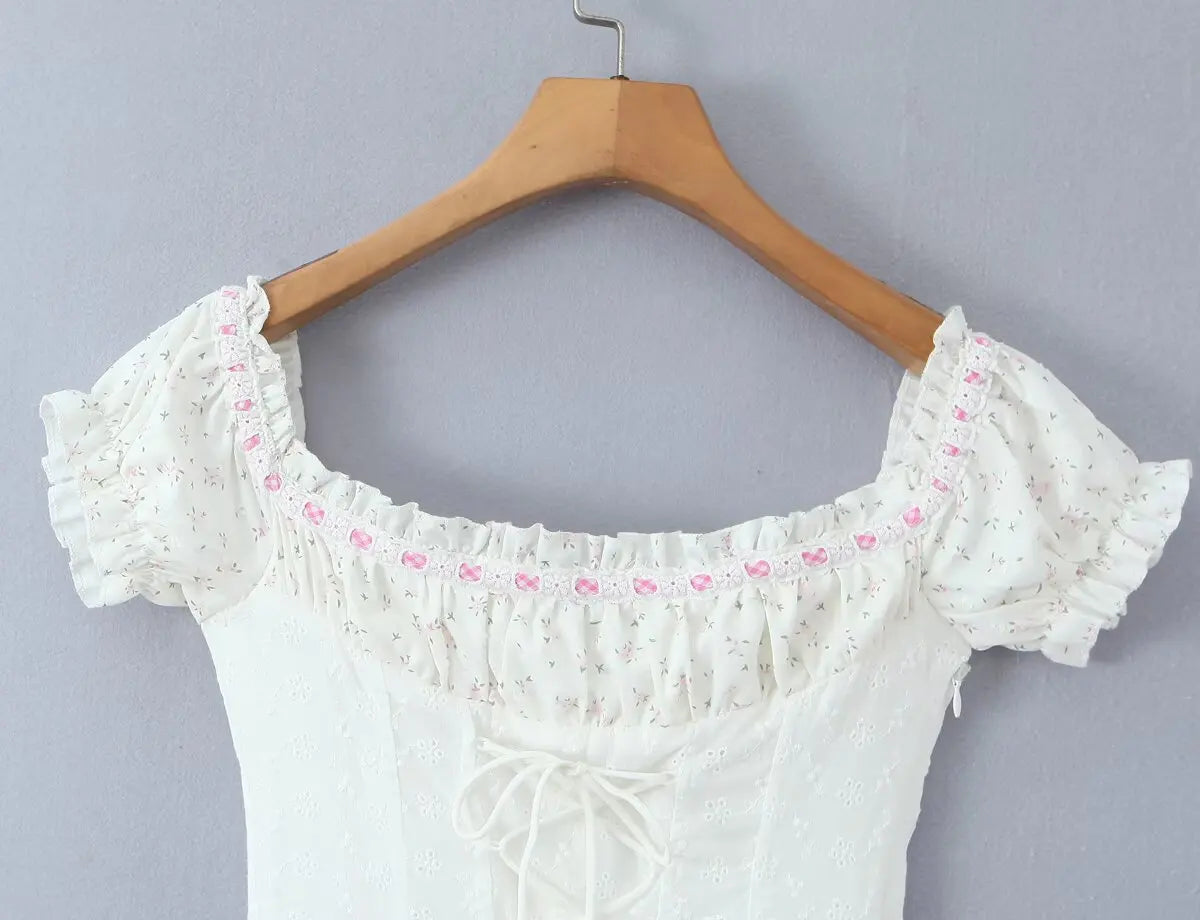 Lace Corset Puff Sleeve Mini Dress