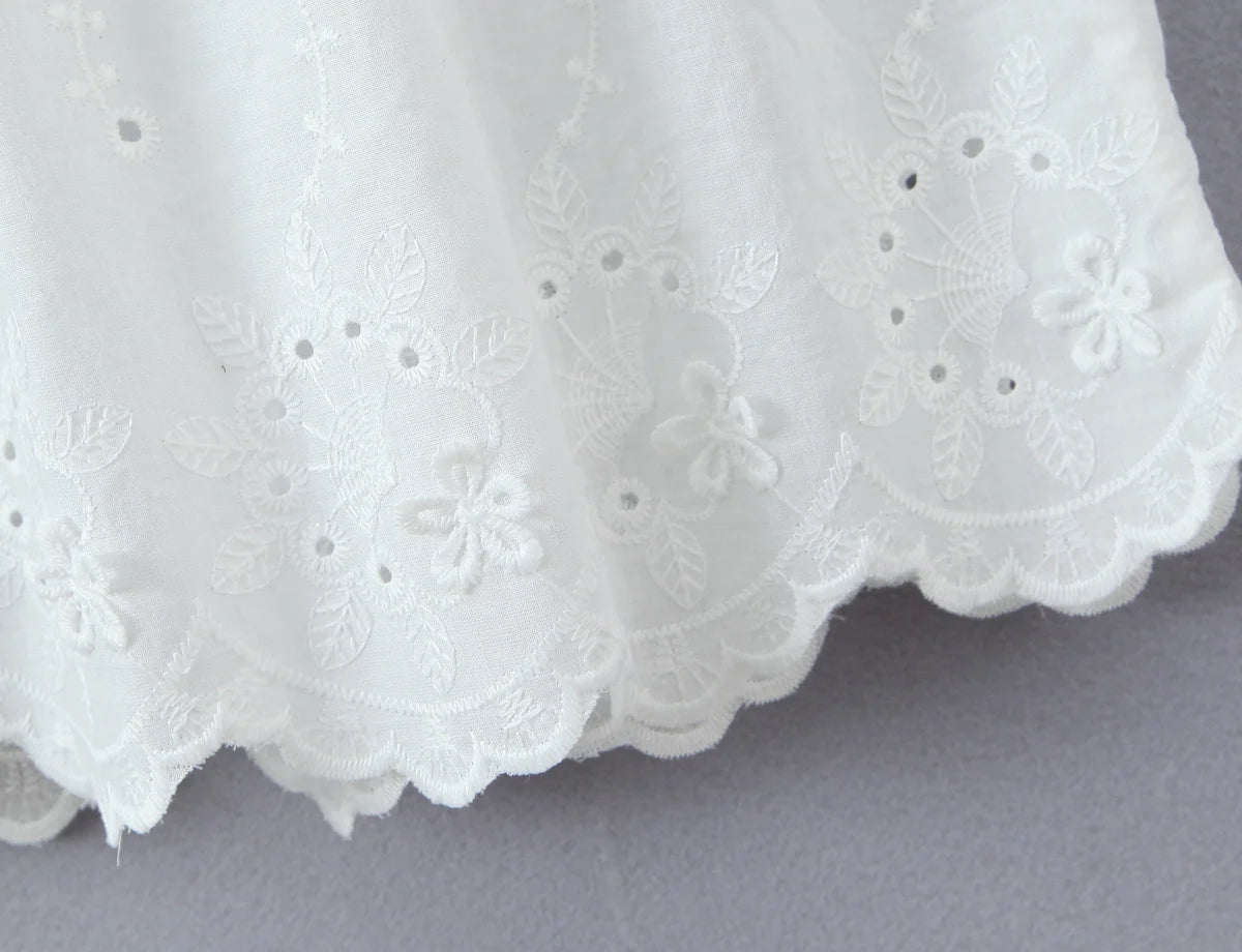 Embroidered Asymmetric Ruffle Midi Dress
