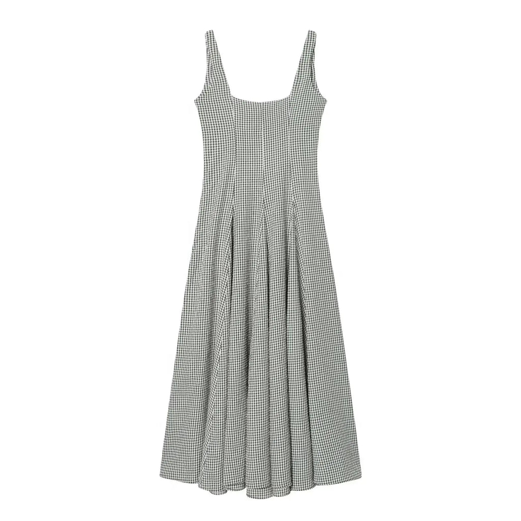 Square Neck Pleated Midi Dress