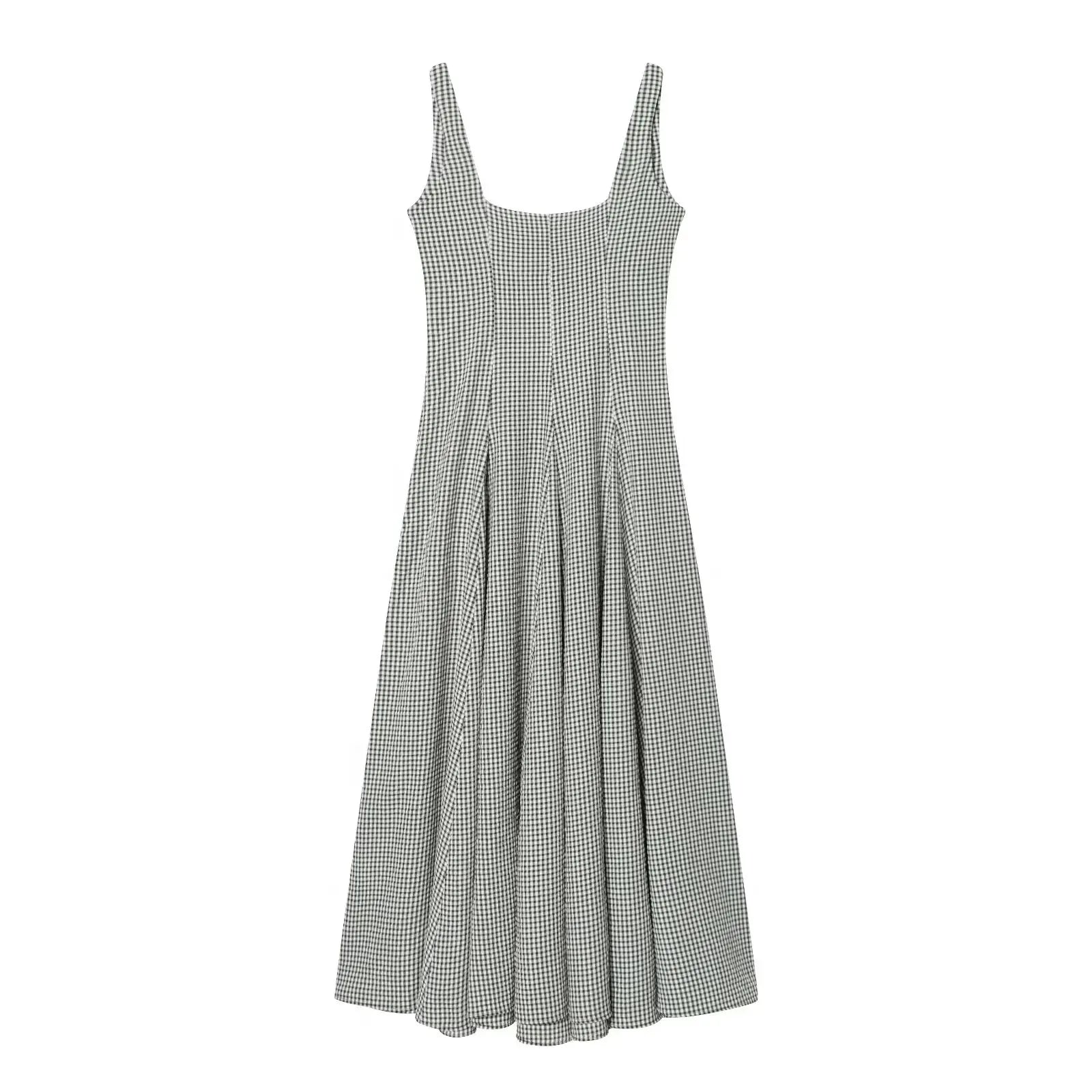 Square Neck Pleated Midi Dress