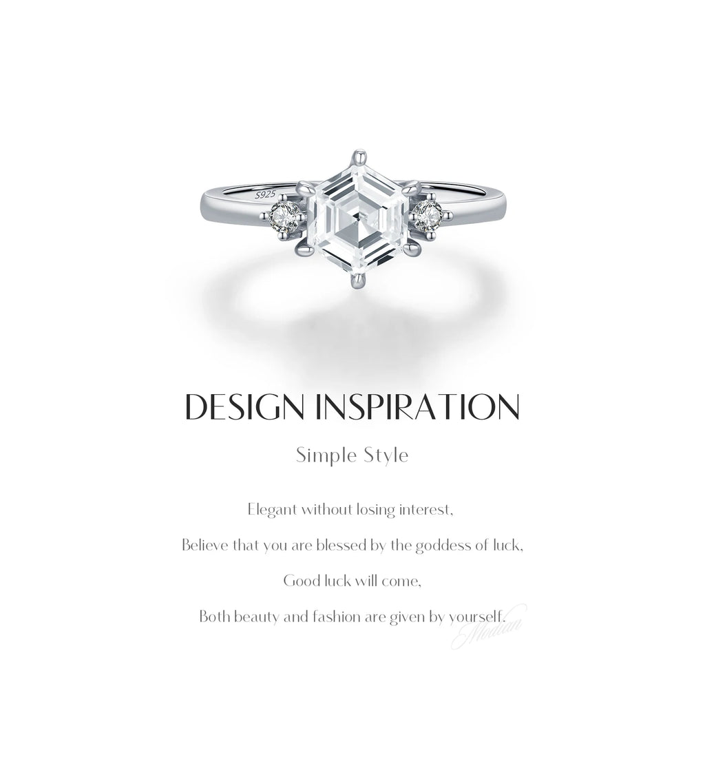 MODIAN 925 Sterling Silver Elegant Sparkling Hexagon Clear Zirconia Wedding Finger Rings For Women Dating Fine Jewelry