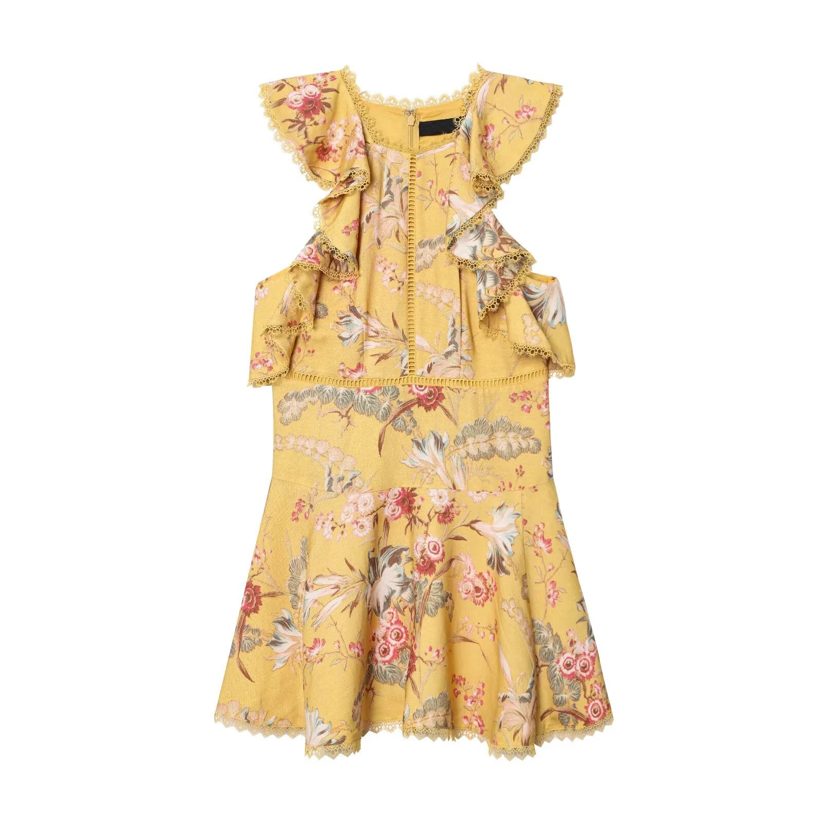 Ruffle Trim High Neck Floral Mini Dress
