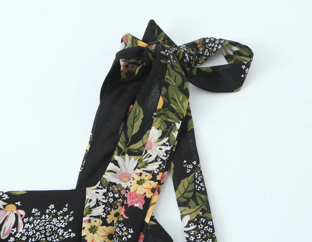 Floral Tie Strap Square Neck Maxi Dress