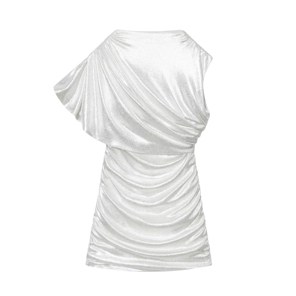 One Shoulder Draped Ruched Mini Dress