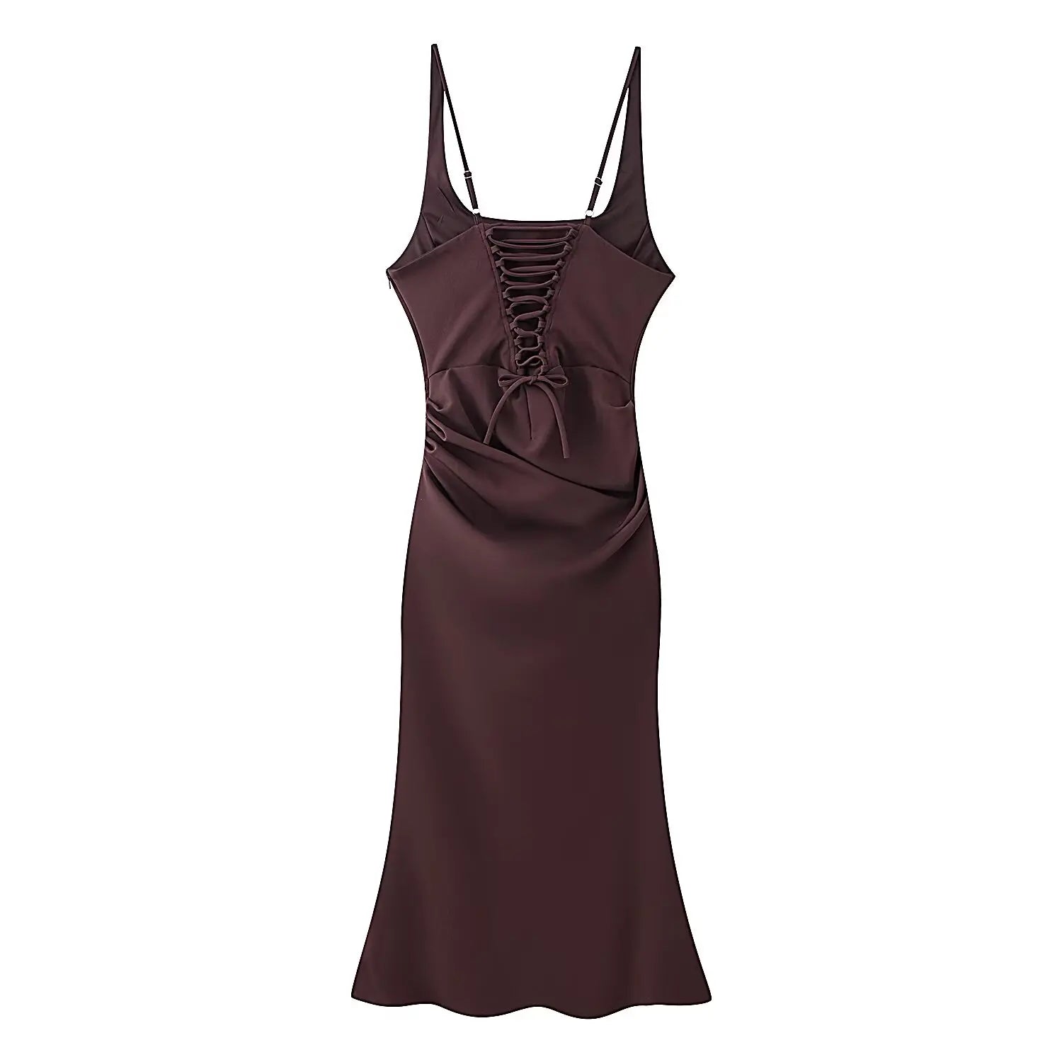 Square Neck Ruched Waist Corset Midi Dress