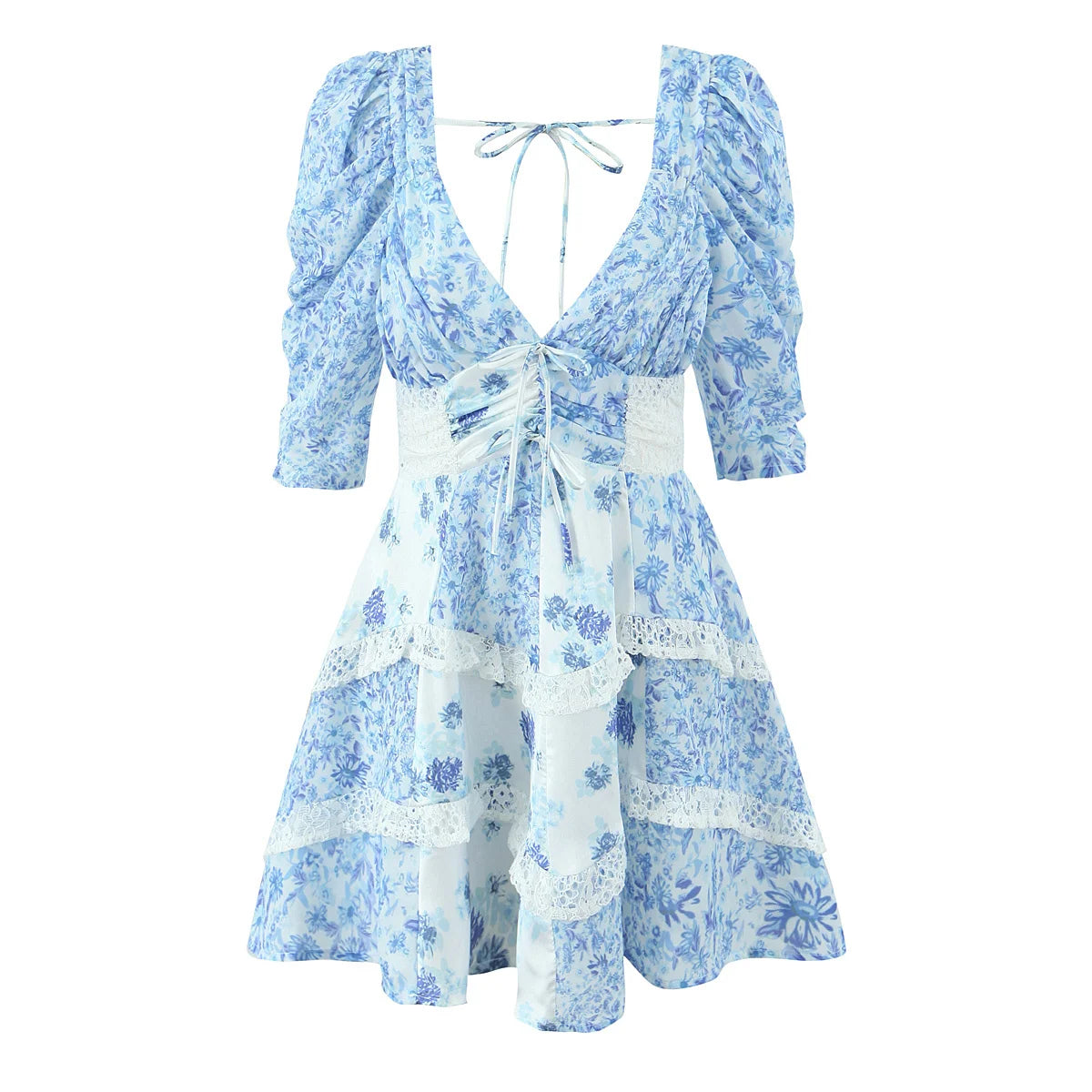 Lace Panel Tie Front Mini Dress
