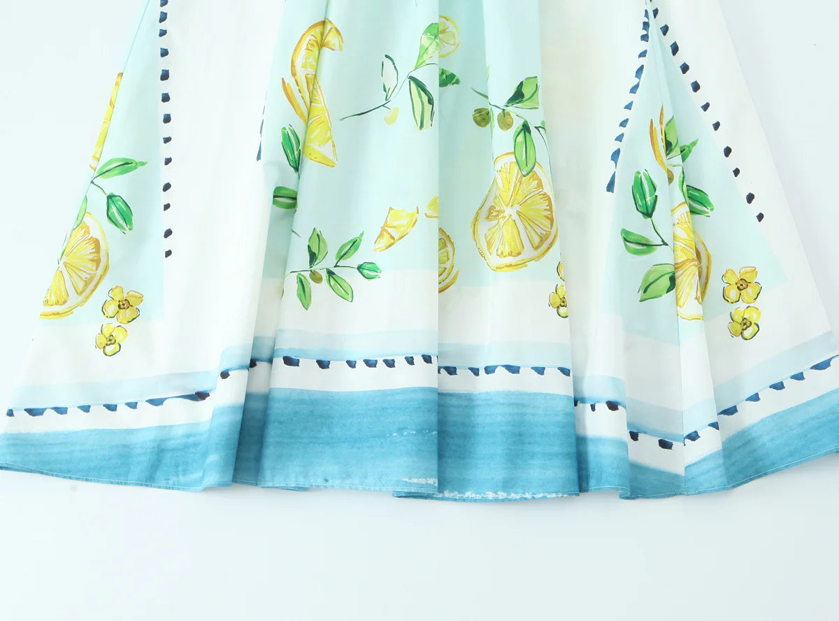 Lemon Print Sweetheart Cami Maxi Dress