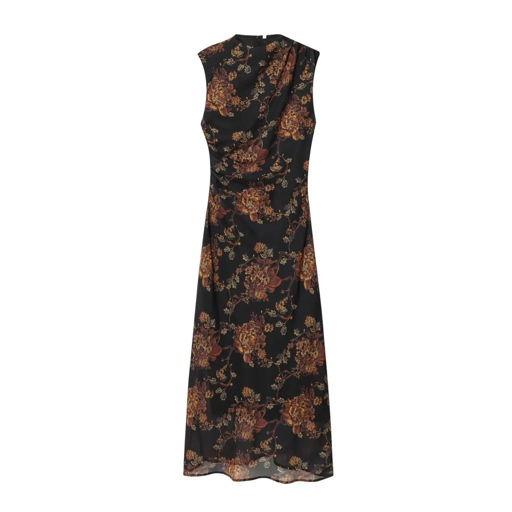 Draped Cowl Neck Floral Maxi Dress