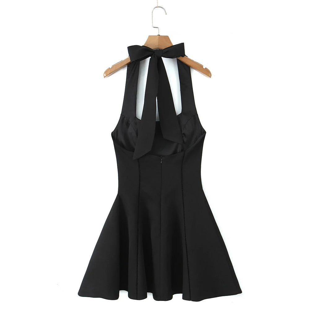 Halter Tie Neck Flare Mini Dress