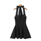 Halter Tie Neck Flare Mini Dress