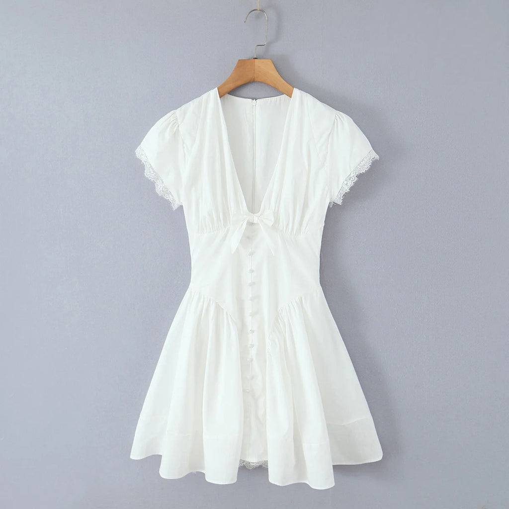 Tie Front Plunge Mini Dress