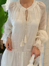 Sheer Dobby Tassel Tie Ruffle Hem Mini Dress