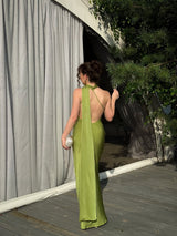 Scarf Neck Satin Maxi Dress