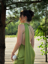 Scarf Neck Satin Maxi Dress